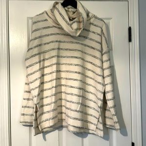 Loft cowl neck sweater, size L, navy and cream